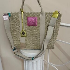 Elegant Beige Tote with Pink and Gold Accents